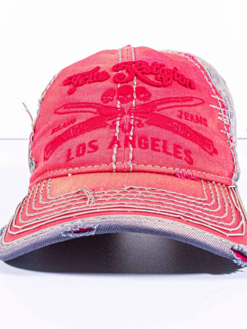 True Religion Jeans Los Angeles Distressed Hat Cap Red Y2K Horseshoe
